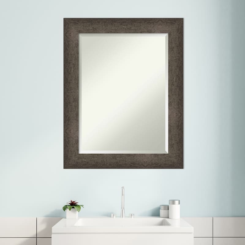 Dappled Beveled Wood Framed Bathroom Vanity Wall Mirror