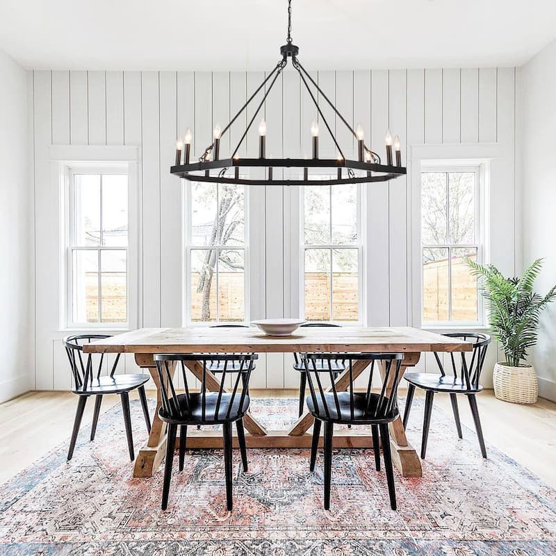 16-Light 43 in. Large Modern Farmhouse Candle Wagon Wheel Chandelier for Living Room