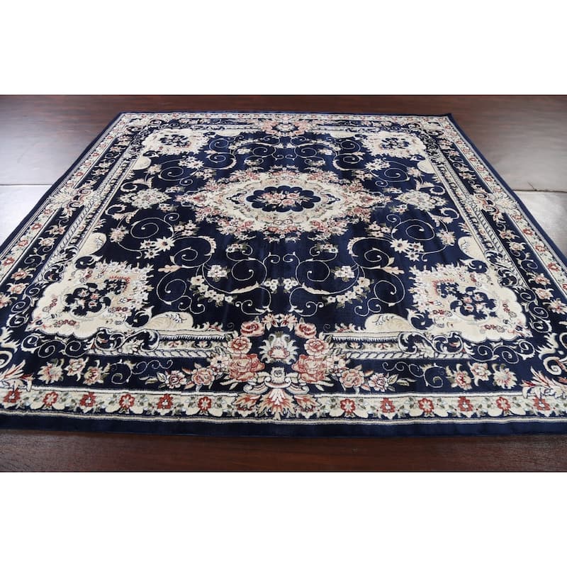 Blue Floral Medallion Transitional Turkish Rug Oriental Carpet