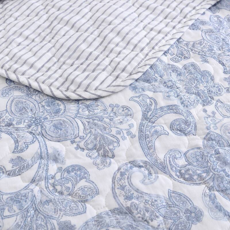 Stone Cottage Field Of Paisley Cotton Reversible Blue Quilt Set