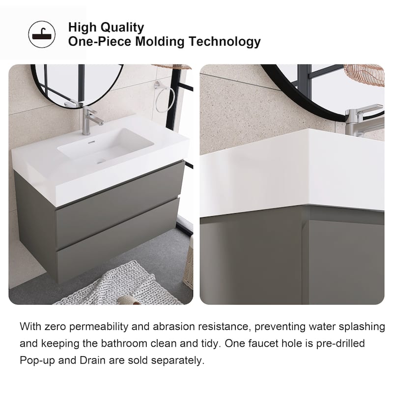 Floating Bathroom Vanity with Solid Surface Top