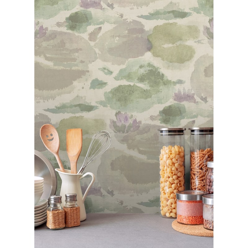 NuWallpaper Water Lily Lavender and Green Peel and Stick Wallpaper