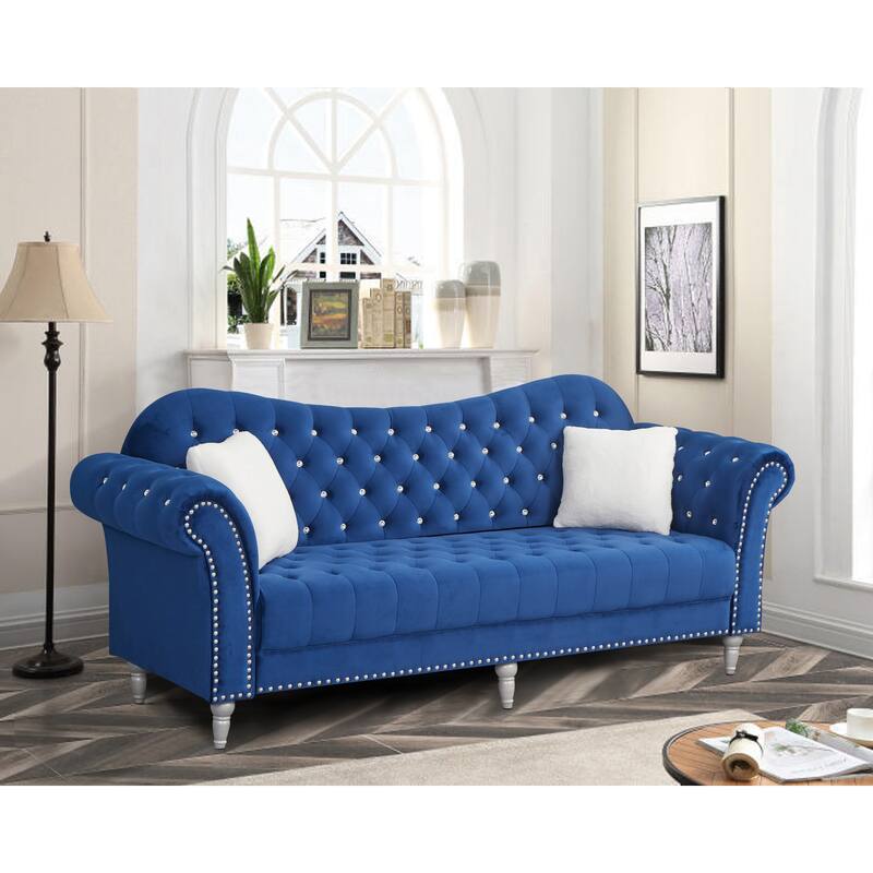 Velvet Rolled Arm Chesterfield Sofa