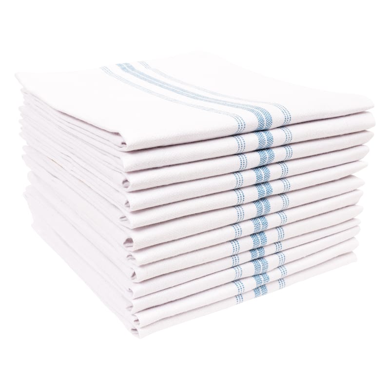 Classic Cotton Stripe Towels, Set of 12 - Turquoise