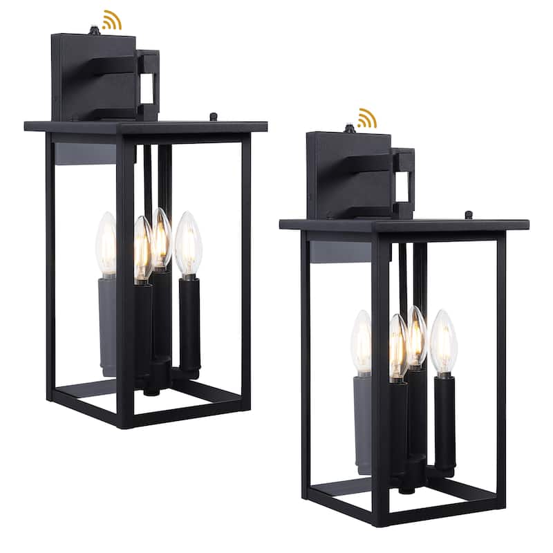 17.3"H 4-Light Outdoor Black Wall Lantern with Dusk to Dawn(2 Pack) - W8.6" x D9.6" x H17.3"