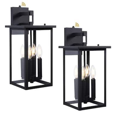 17.3"H 4-Light Outdoor Black Wall Lantern with Dusk to Dawn(2 Pack) - W8.6" x D9.6" x H17.3"