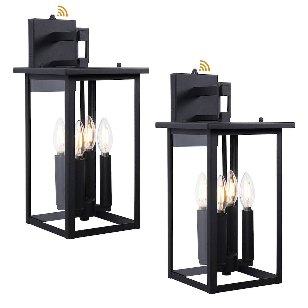 17.3"H 4-Light Outdoor Black Wall Lantern with Dusk to Dawn(2 Pack) - W8.6" x D9.6" x H17.3"