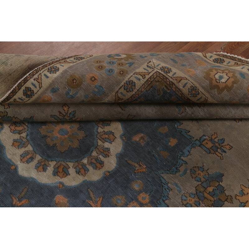 Distressed Brown Over-Dyed Tabriz Persian Vintage Rug - 6'8"x 9'6"