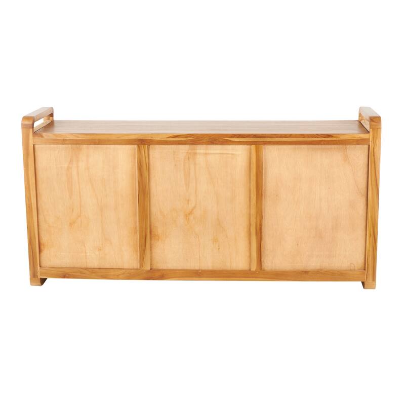 Teak Wood Handmade 3 Door Cabinet with Rattan Front and Sides - Brown - Roche River Decor - 18"W x 63"L x 32"H