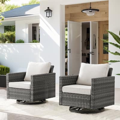 2PC Wicker Patio Furniture Rocker Chair Set - Grey