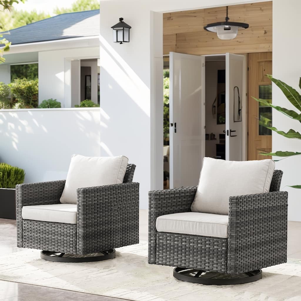 2PC Wicker Patio Furniture Rocker Chair Set - Grey