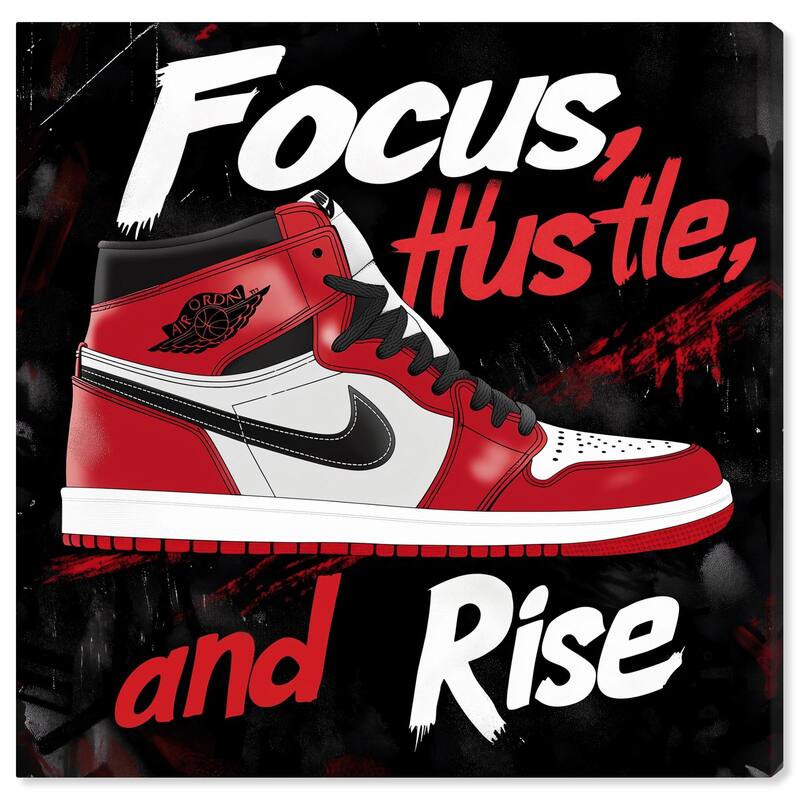 Hustle and Rise Sneaker Red Canvas by Art Remedy, Gallery Wrapped - 12" x 12"
