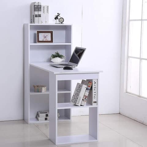 HomCom White 47-inch Compact Computer Crafting Hobby Desk Bookcase