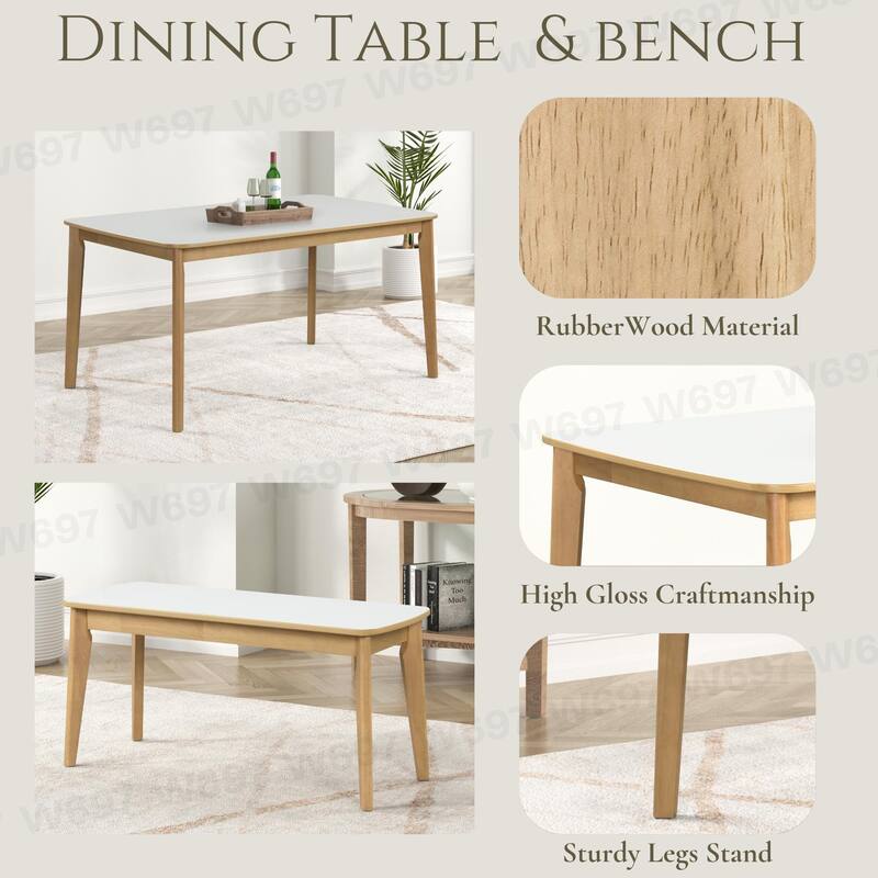 Modern 6-Piece Dining Set with Rectangular Table, 4 Open Back Dining Chairs & Bench
