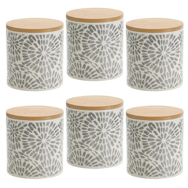 Pfaltzgraff Gray Floral 4.5IN Canister with Bamboo Lid. Opens flyout.