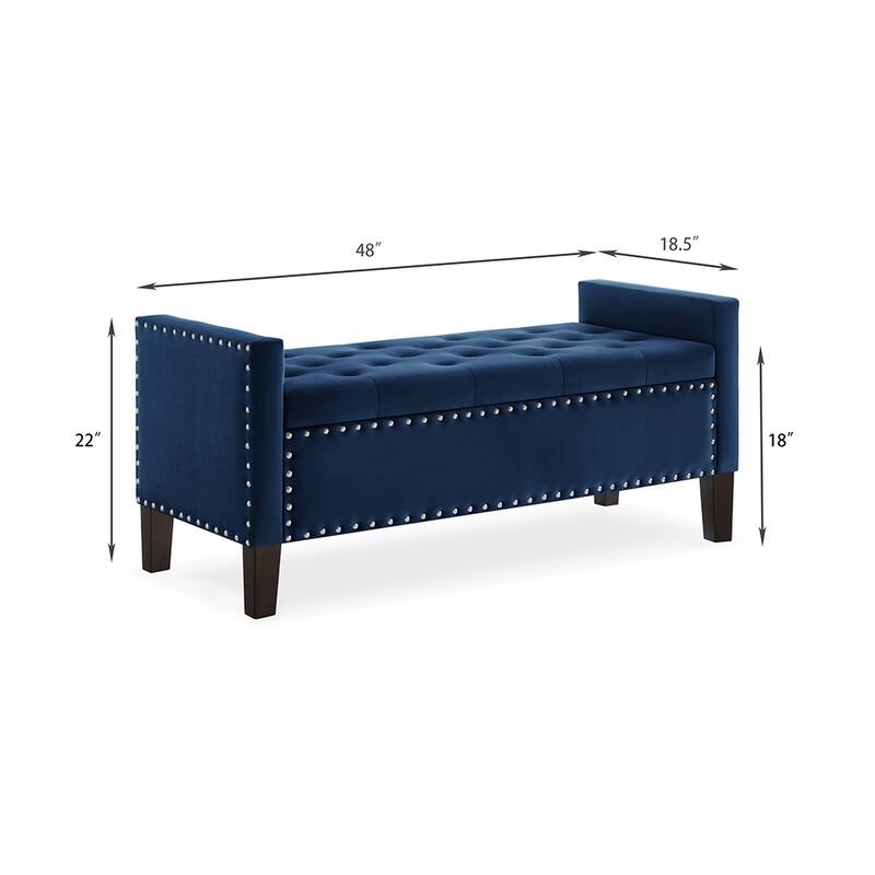48"L Velvet Storage Bench, End Of Bed Upholstered Tufted Button Storage Bench With Nails Trim