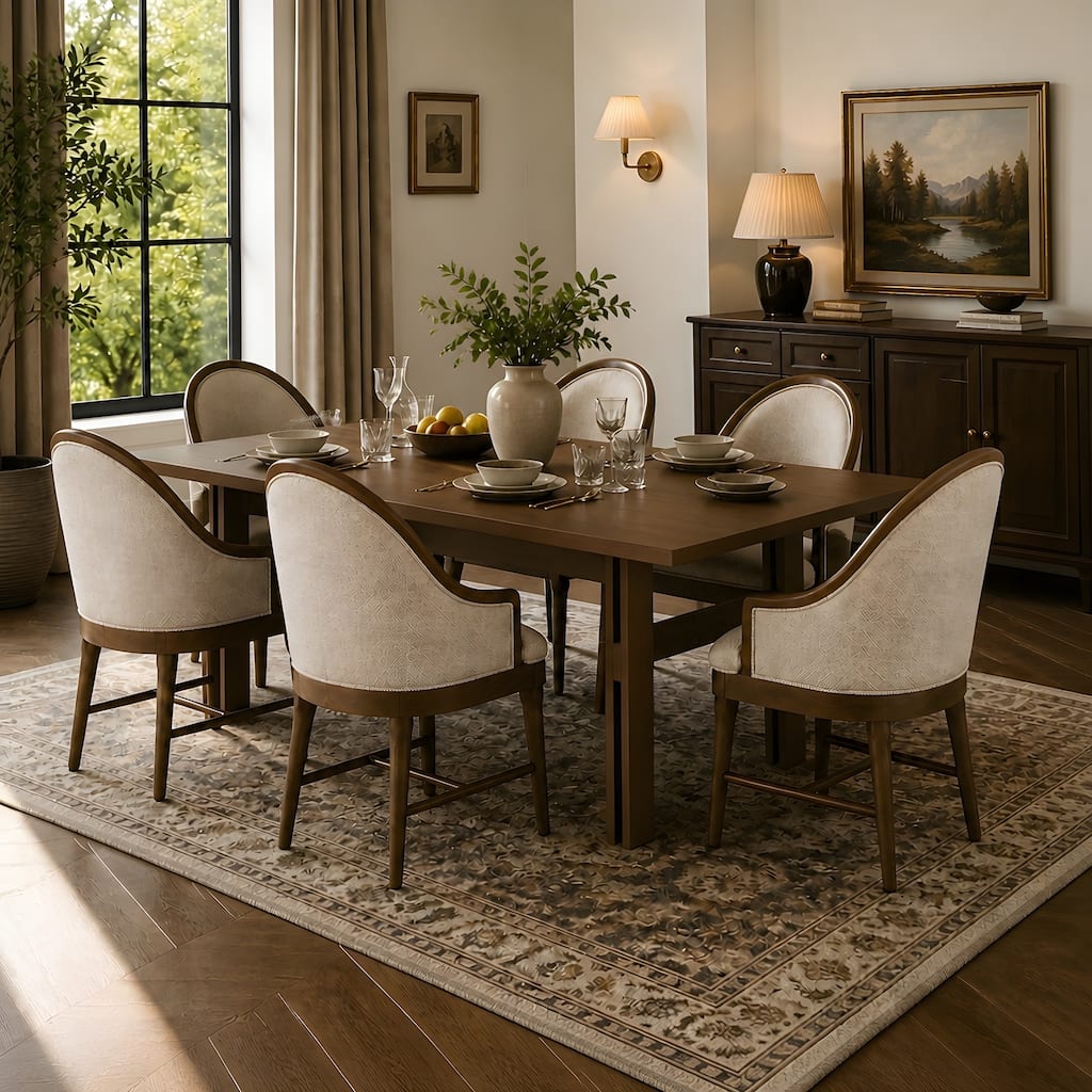 Christopher Knight Home - Willowcrest 7-Piece Wooden Dining Set with Upholstered Dining Chairs, Rustic Farmhouse Kitchen Table