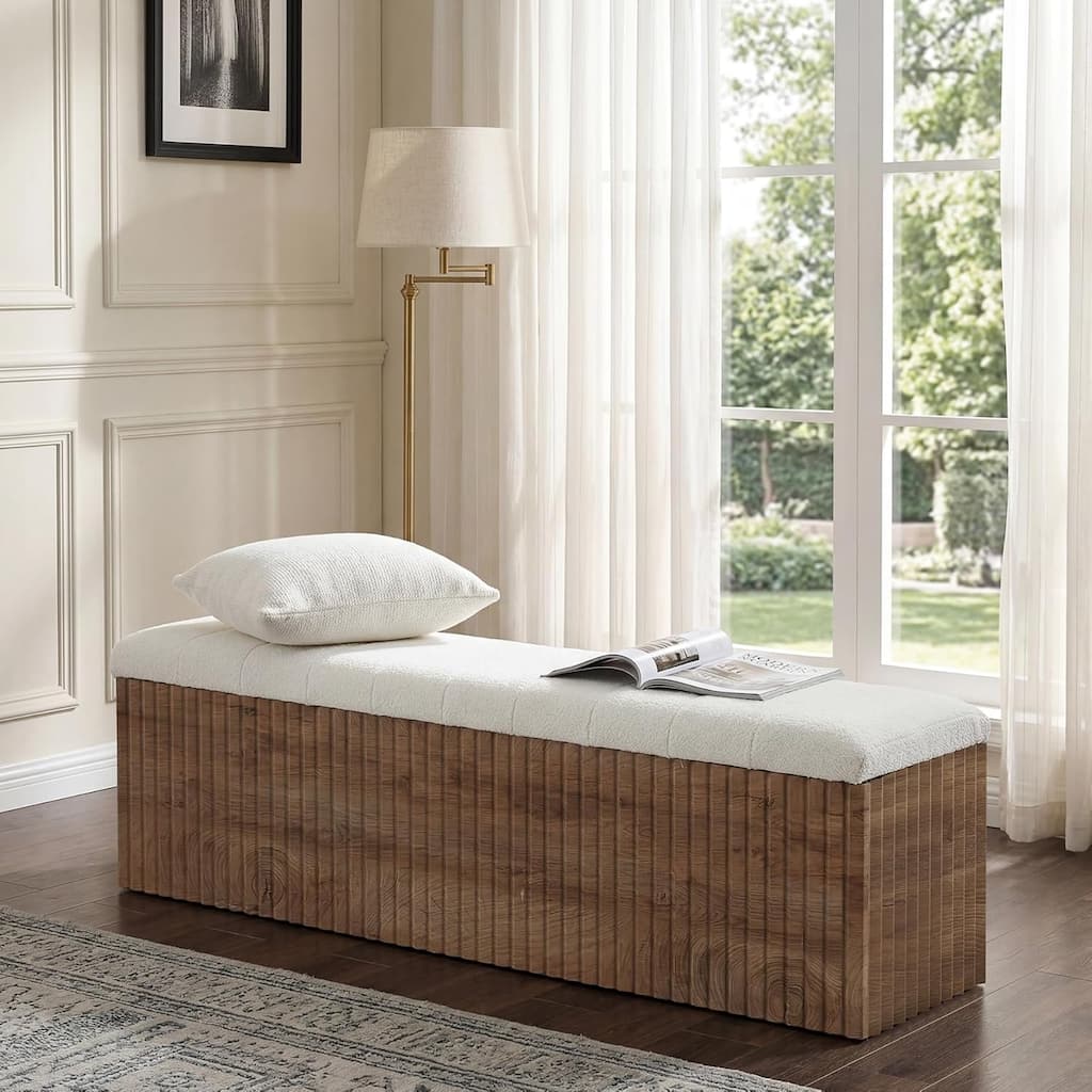 63" Upholstered End of Bed Storage Bench, Modern Wooden Entryway Bench with Cushion, Padded Ottoman
