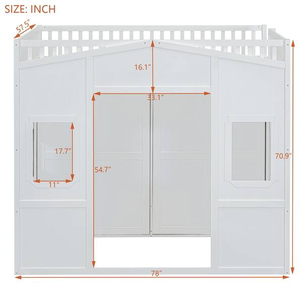 dimension image slide 0 of 2, Full Size Loft Bed with Wardrobe, Space-Saving Wood House Bed Frame w/Safety Guard & Ladder for Boys, Girls, Small Bedroom,White