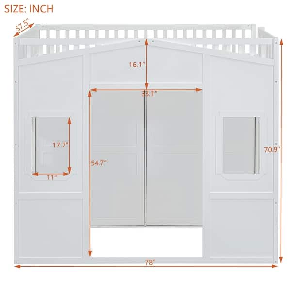 dimension image slide 2 of 5, Modern Wood House Loft Bed with Ladder and Wardrobe