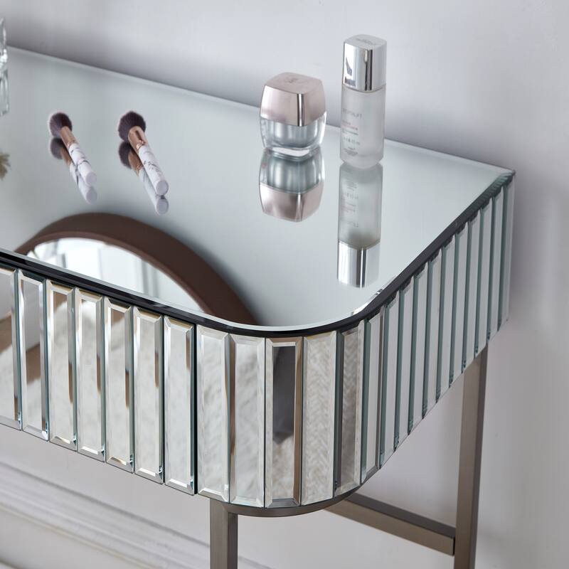 39" Mirrored Makeup Vanity Table with Stainless Steel Base