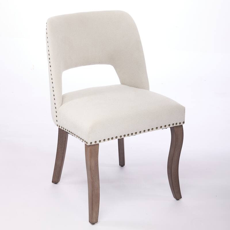 Modern Fabric Upholstered Dining Chairs Set of 2, Farmhouse Wooden Dining Room Chairs with Curved Backrest, Rivet Trim