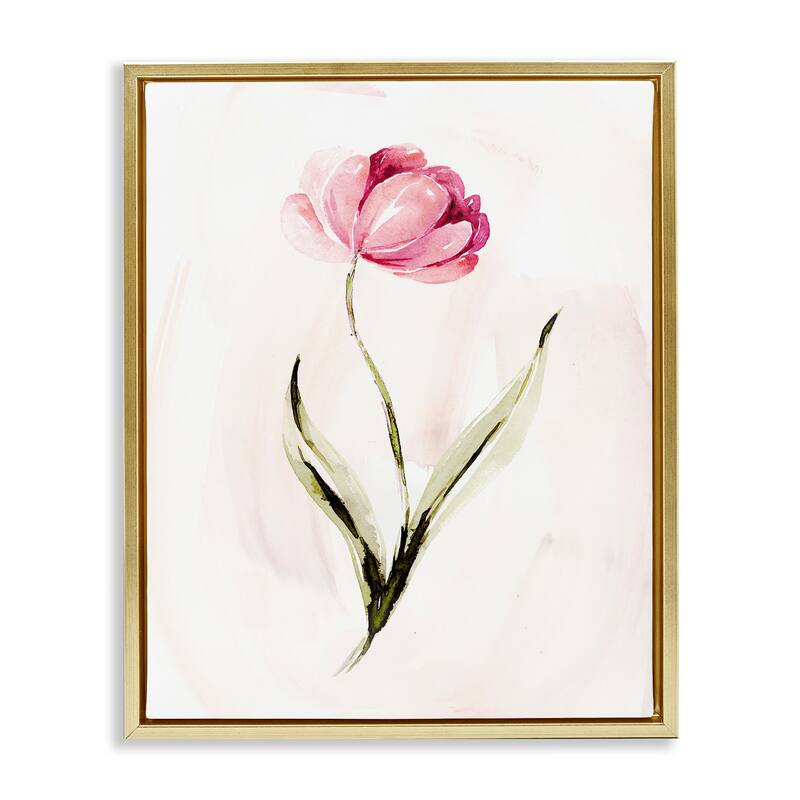 Stupell Modern Pink Blossom Sprig Framed Floater Canvas Wall Art Design By Kristen Brockmon - 17 x 21 - Gold