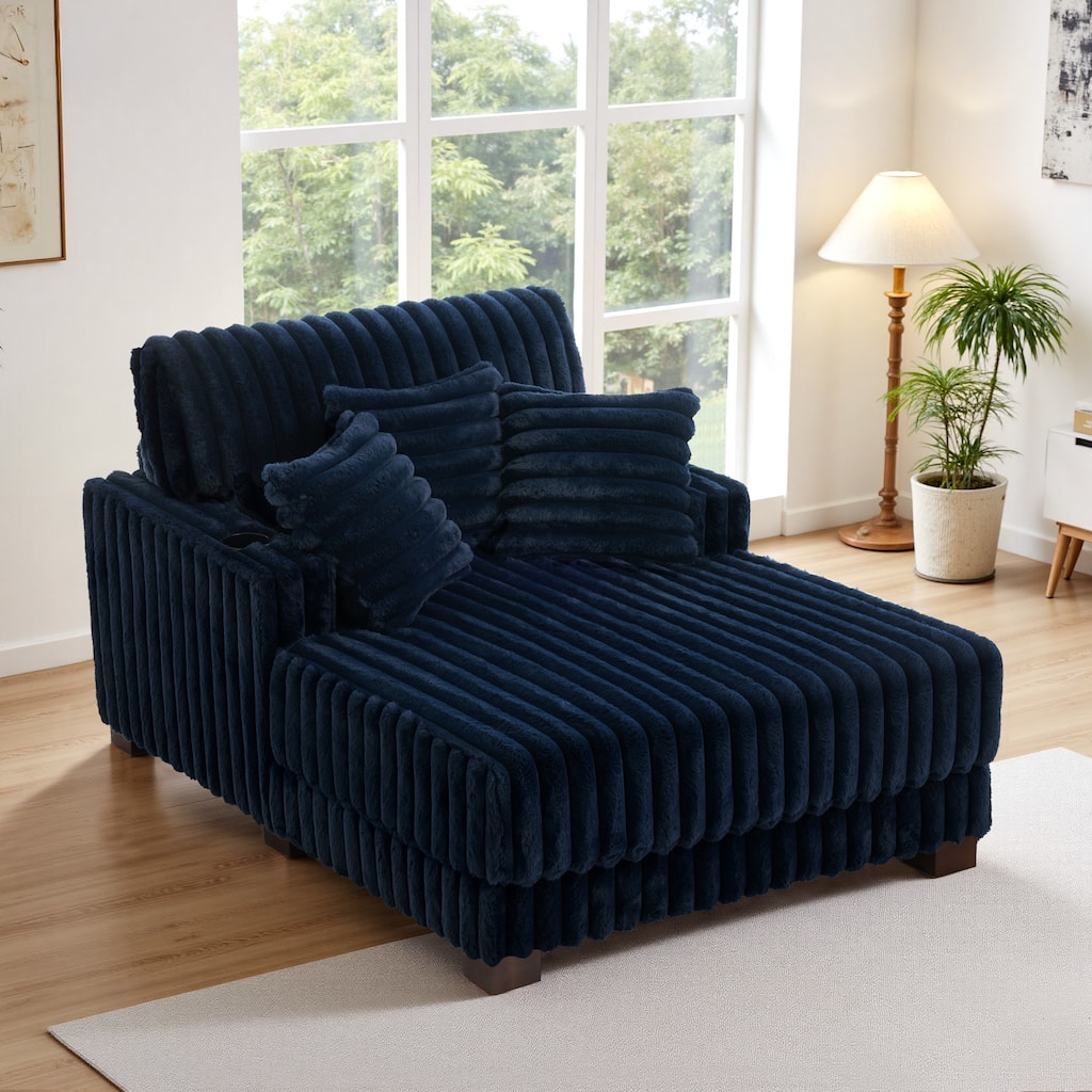Modern Upgraded Plush Fabric Sofa Chaise Lounge with Pillows