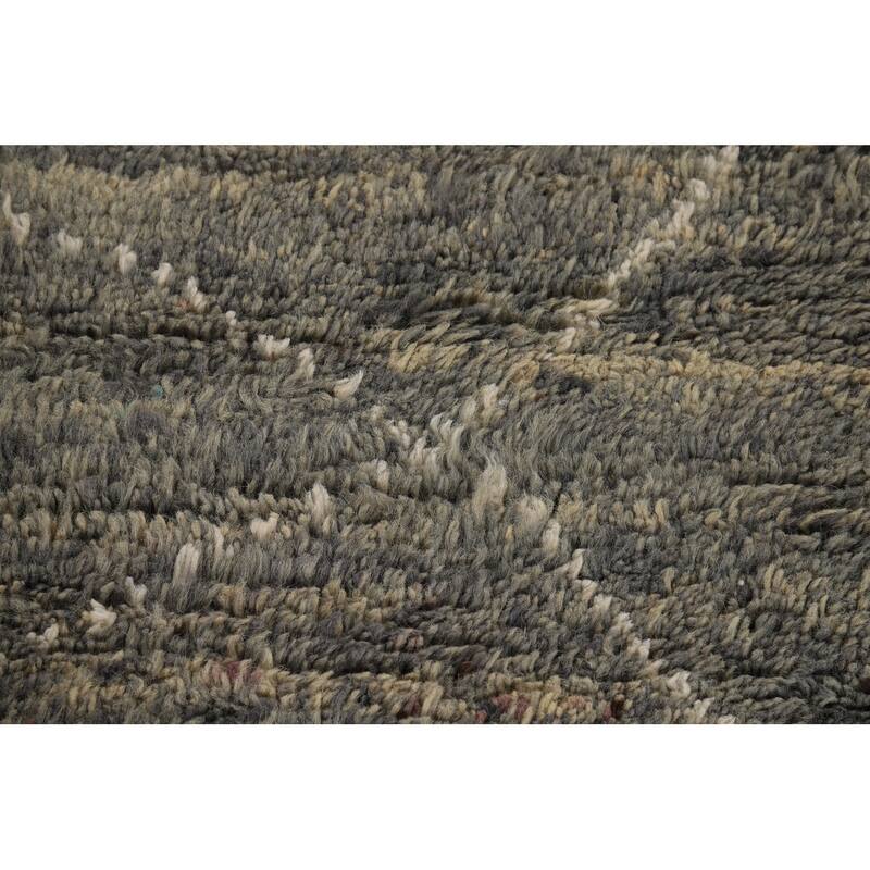 Gray Plush Moroccan Oriental Area Rug Handmade Wool Carpet - 7'11" x 10'8"