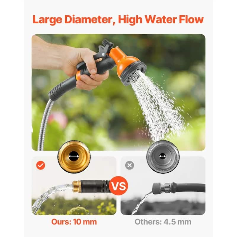 25ft Stainless Steel Hose for Garden and Car Wash Heavy-Duty Metal Hose with Adjustable Nozzle