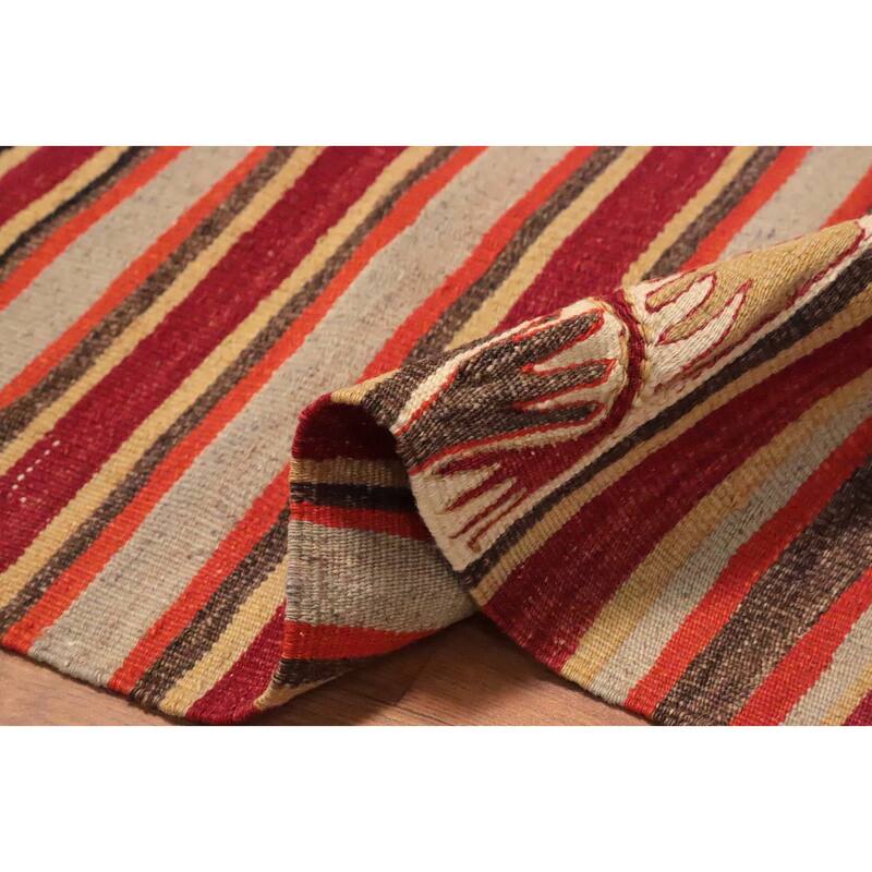 Hand Woven Oriental 100% Wool Carpet Southwestern Tribal Multi-Colored Kilim Area Rug - 9' 6'' X 4' 10''