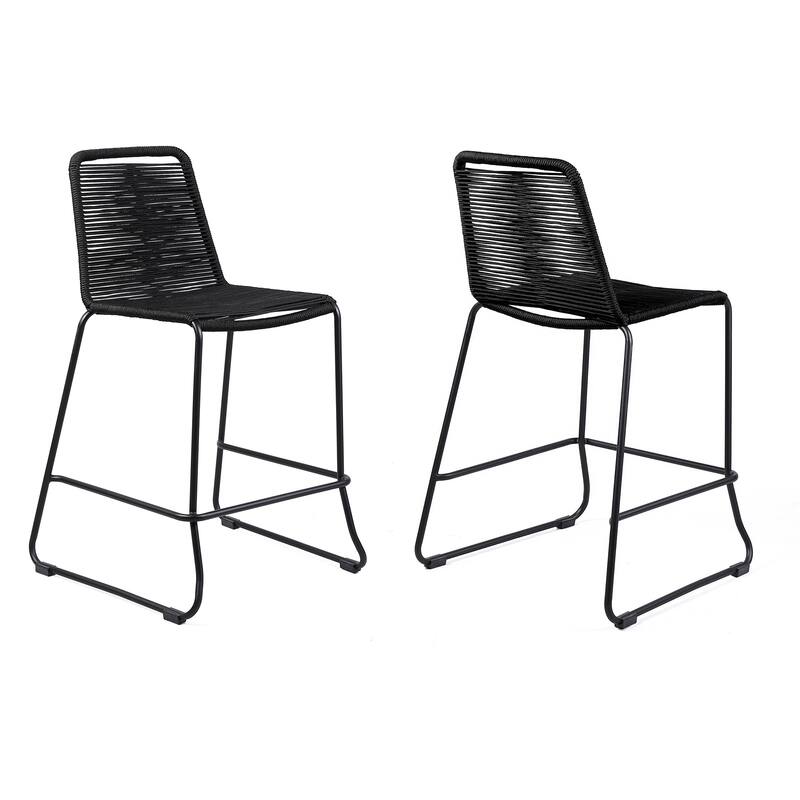 Shasta Black Metal and Rope Indoor Outdoor Patio Counter Height Chairs - Set of 2 - Counter Height