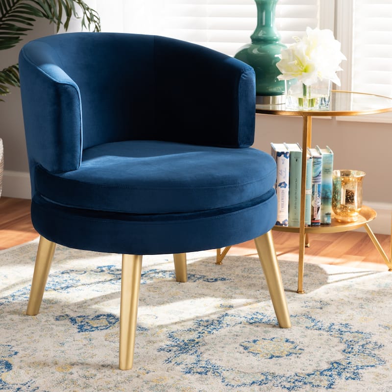 Baptiste Glam and Luxe Velvet and Gold Finished Wood Accent Chair