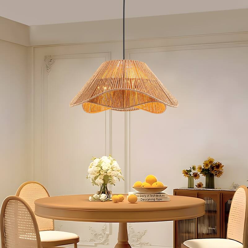 FTL 19 inch Rattan Pendant Light Fixture Boho