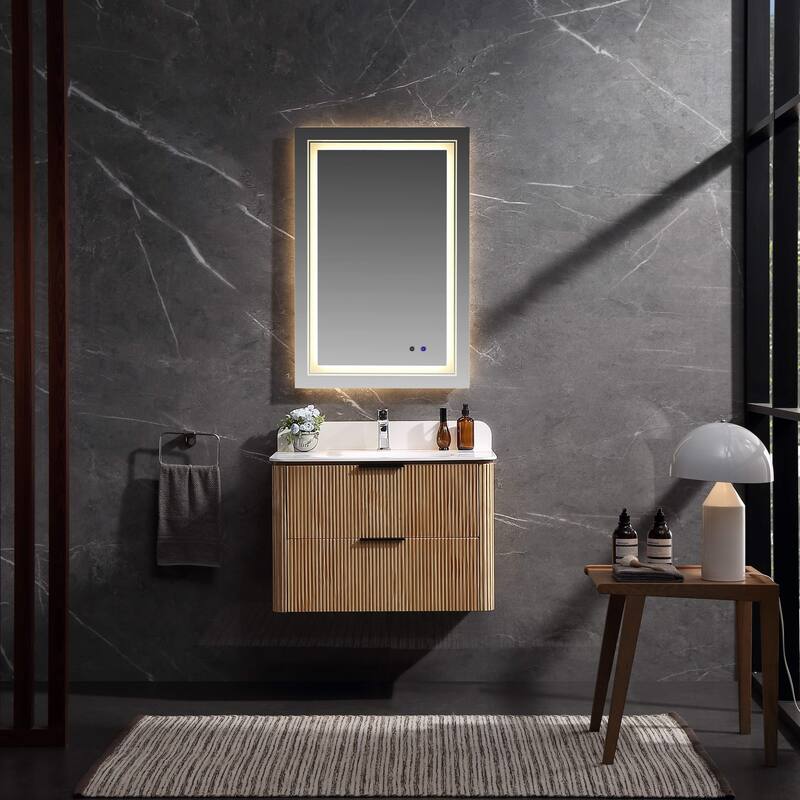 Modland 30" Wall-Mounted Bathroom Vanity with Acrylic Top Integrated Sink & Overflow - Natural Oak
