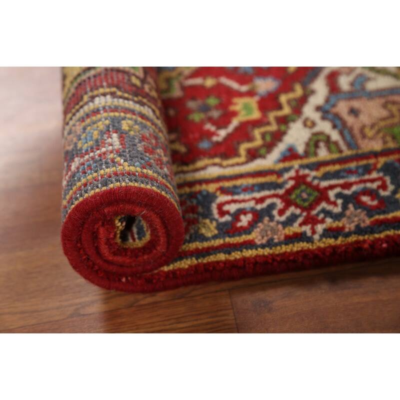 Red Geometric Heriz-Serapi Indian Accent Rug Hand-Knotted Wool Carpet - 2'0"x 3'0"