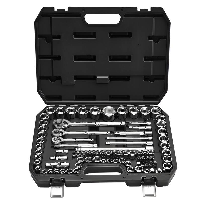 Black CR-V Alloy Steel 86-Piece Socket and Ratchet Set with High Torque and Storage Case - 17.72 x 3.74 x 13.58