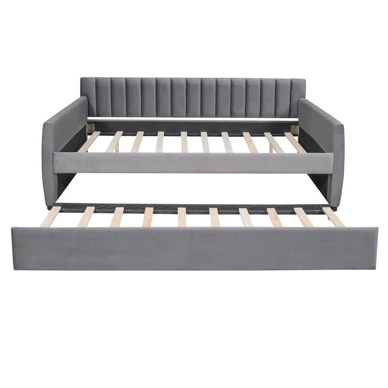 Merax Upholstered daybed with Drawers/Trundle, Wood Slat Support
