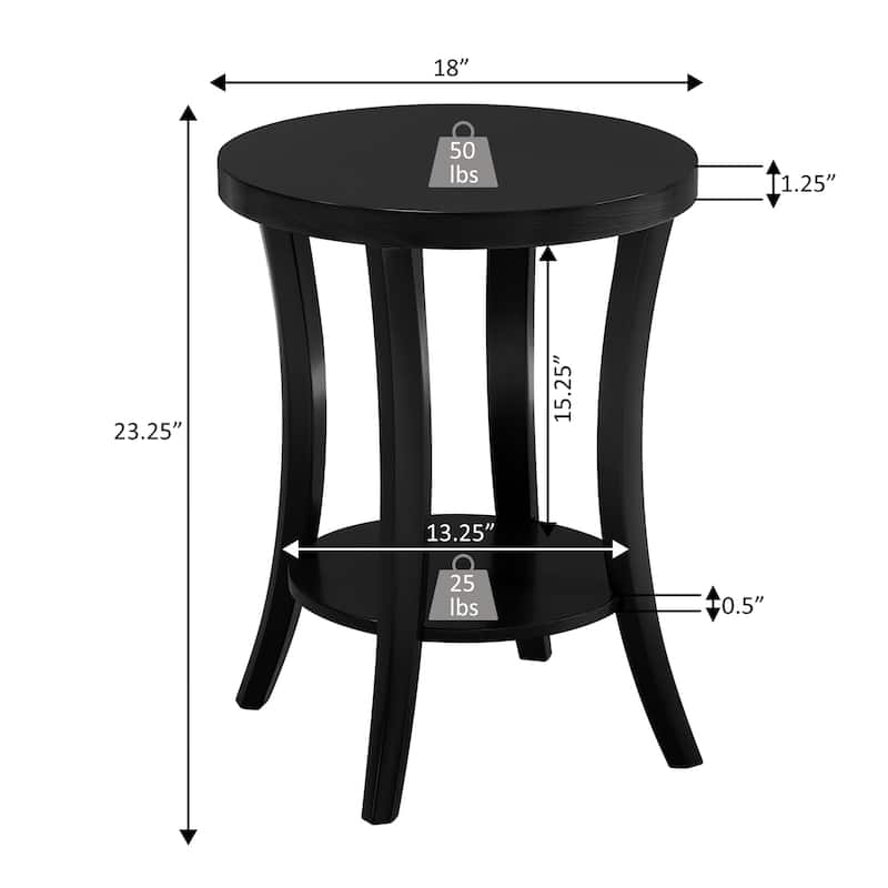 Round End Table with Shelf Two-Tier Storage Accent Furniture with Curved Legs and Smooth Veneer Finish for Home - 18