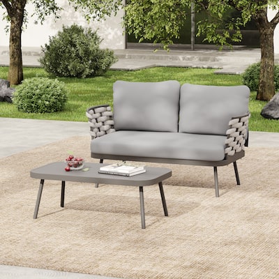Christopher Knight Home - Cadence Rope and Steel Patio Loveseat and Table Set