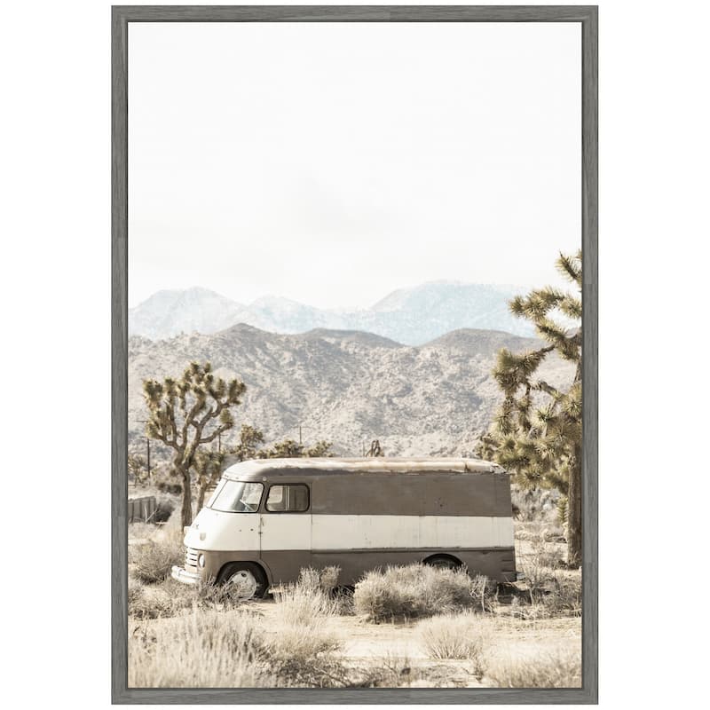Kate and Laurel Sylvie Rustic Desert Vintage Van in Joshua Tree Framed Canvas by Saint and Sailor Studios