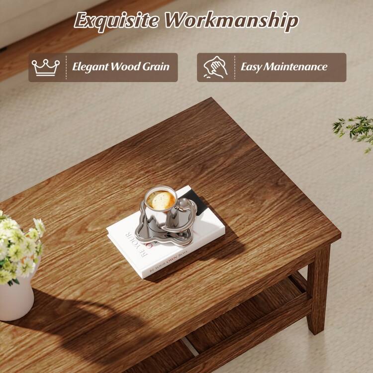 Engineered Wood Coffee Table 2-Tier with Storage and Raised Shelf - 47" x 23.5" x 18"