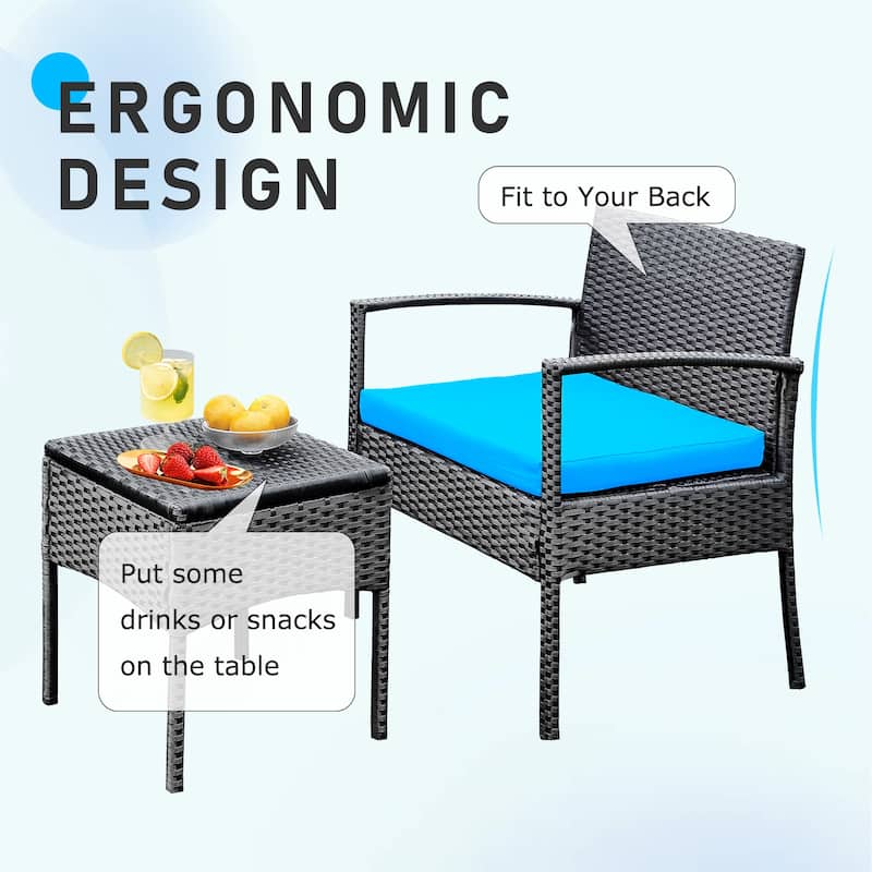 3 PCS Outdoor Patio Bistro, Rattan Conversation Chairs Set, Balcony Furniture Set - 28"H x 23.3"W x 23.3"D
