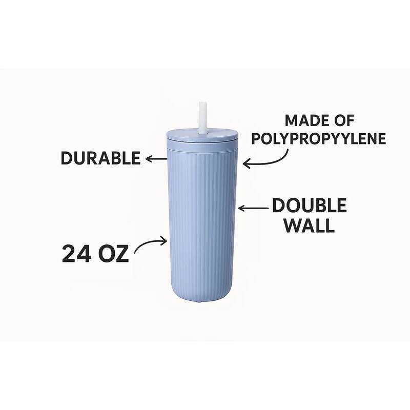 Abode Homewares Mesa Cold Double Wall Travel Tumbler w/ Straw - Pink & Green - 24 oz - Set of 2