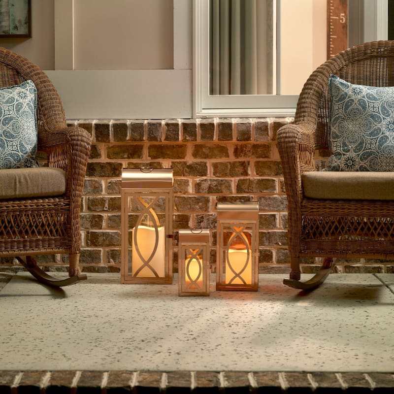 Set of 3 Indoor or Outdoor Rogan Metal Lanterns- Rose Gold
