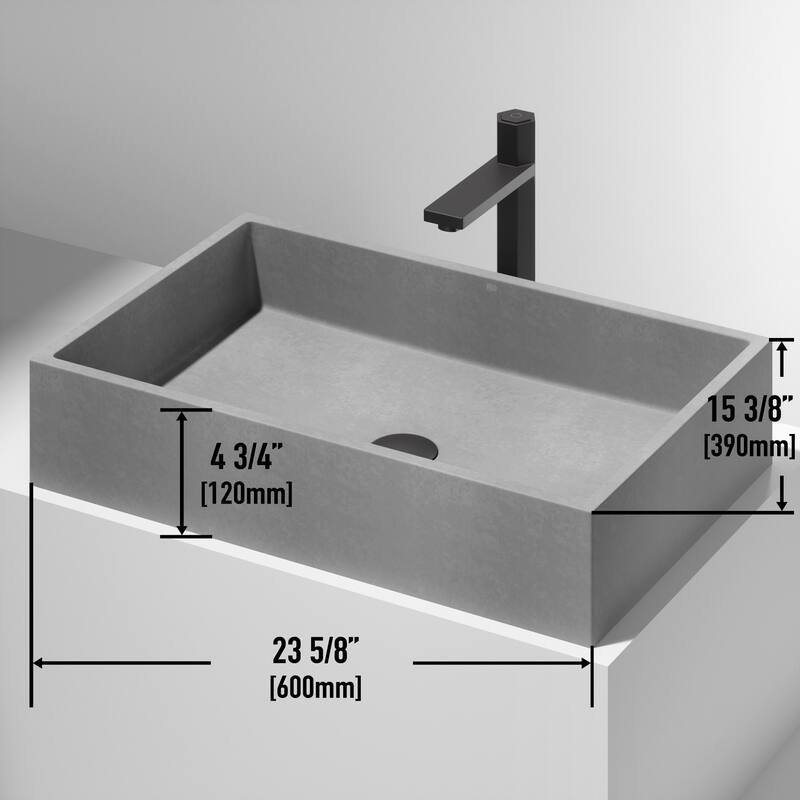 VIGO Orvieto 24"L x 15"W x 5"H Concreto Stone Rectangular Bathroom Vessel Sink