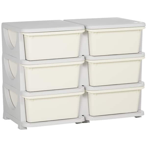 slide 2 of 9, Qaba 3 Tier Kids Storage Unit, 6 Drawer Chest Toy Organizer Plastic Bins for Kids Bedroom Nursery Kindergarten - Cream White Cream White