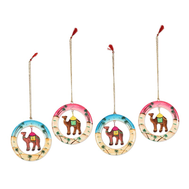 Novica Handmade Ring Of Camels Wood Ornaments (Set Of 4)