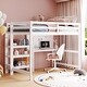 preview thumbnail 1 of 7, White Wooden Loft Bed with 3-Layer Shelves, Desk, and Writing Board, Full-Length Guardrail Full - White