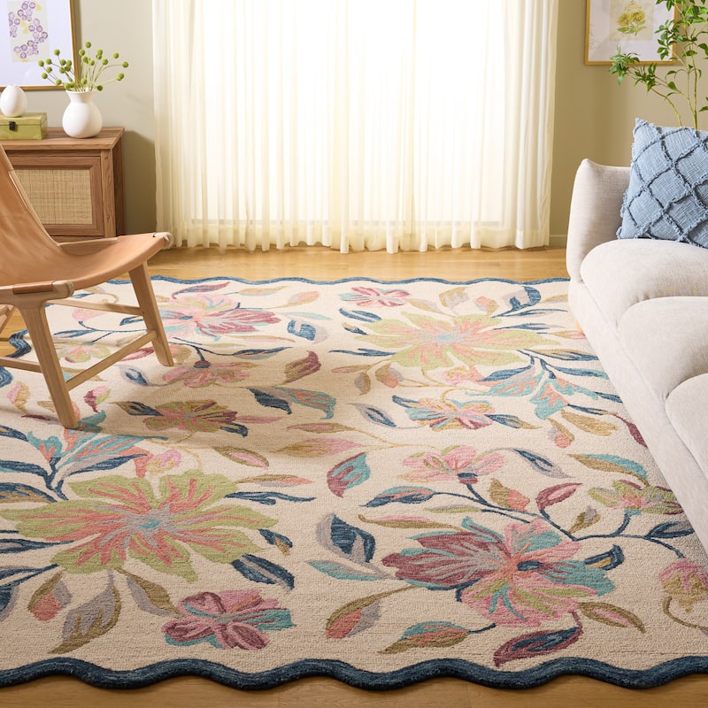 SAFAVIEH Handmade Jardin Floral Wool Rug - 9' x 12' - Ivory/Blue